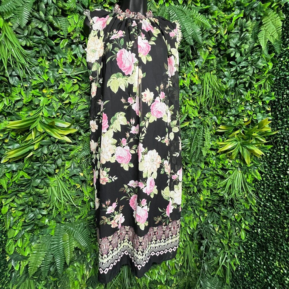 Women Dress Medium Black Floral Sleeveless Flared Ups & Downs 1228